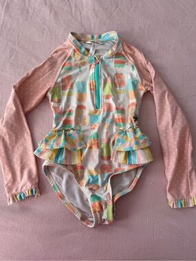 Matilda Jane girls swim, Popsicle Ruffle Long Sleeve One-Piece Swimsuit